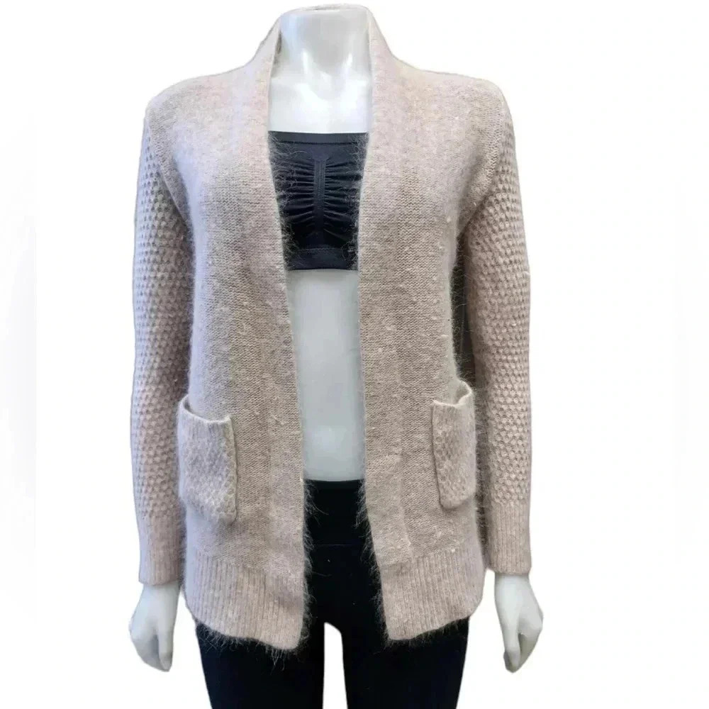 Kenar Angora Rabbit Hair Blend Oatmeal Ooen Cardigan Size Small